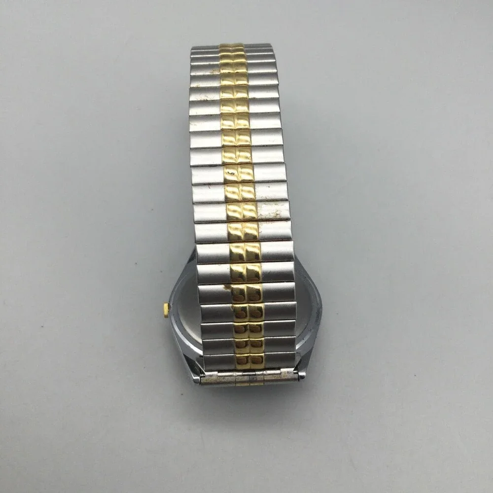 Pulsar Mens Watch 35mm Silver Gold Two Tone VX33-0AB0 Day Date New Battery